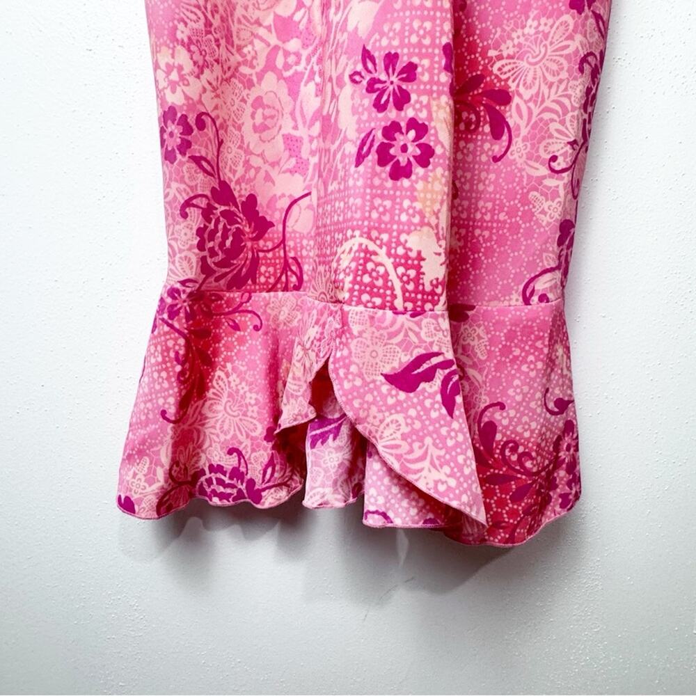 Vintage Pink Floral Sleeveless Ruffle Hem Midi Dress Women’s Size Medium - Picture 2 of 14